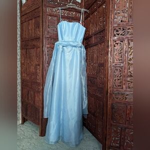 Pale Blue Formal Prom Spaghetti Strap Dress